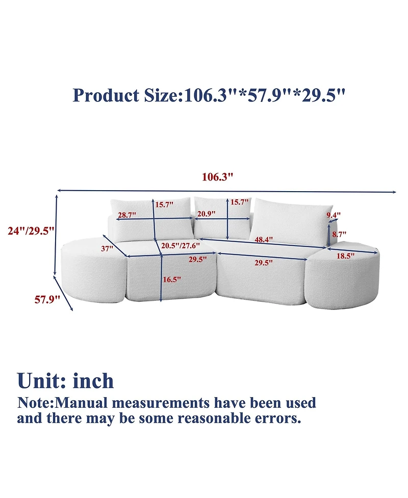 Clihome 106.3" V-Shaped Modular Sectional Sofa Set, Chenille Couch with 3 Cushions & 2 Armless Ottomans