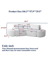 Clihome 106.3" V-Shaped Modular Sectional Sofa Set, Chenille Couch with 3 Cushions & 2 Armless Ottomans