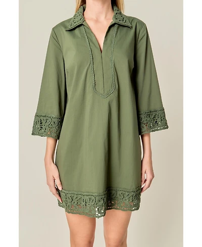 English Factory Women's Crochet Accent Mini Dress