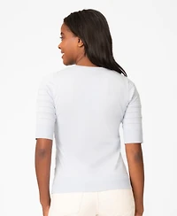 Melissa Paige Petite Ottoman Stitch Elbow-Sleeve Crewneck Sweater