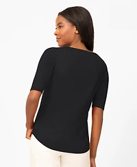 Melissa Paige Petite Mixed Cable Round Hem Sweater