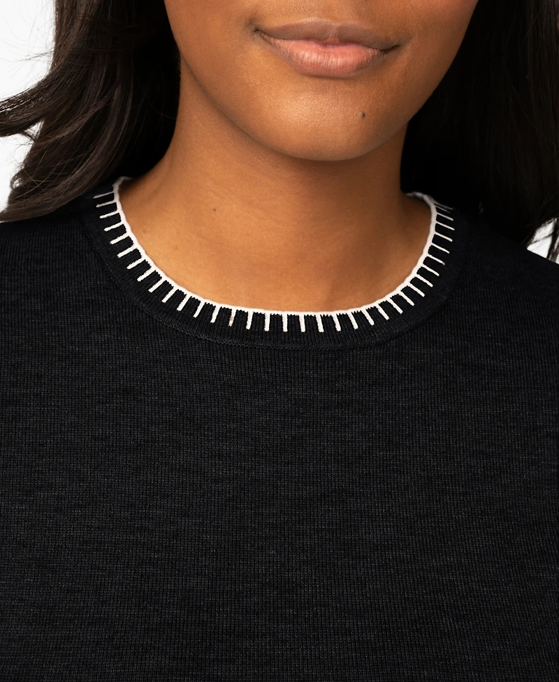 Melissa Paige Petite Whip Stitch Elbow-Sleeve Crewneck Sweater