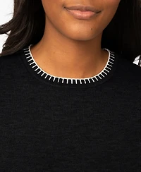 Melissa Paige Petite Whip Stitch Elbow-Sleeve Crewneck Sweater