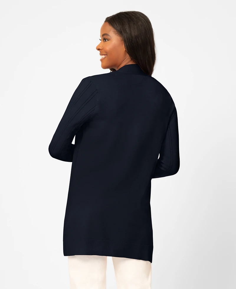 Melissa Paige Petite Pointelle Open-Front Long Cardigan