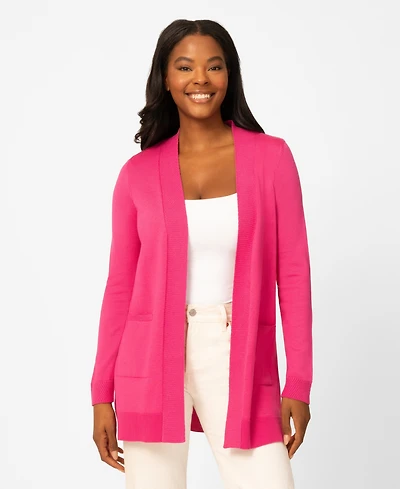 Melissa Paige Petite Cable Trim Open Front Cardigan Sweater