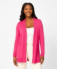 Melissa Paige Petite Cable Trim Open Front Cardigan Sweater