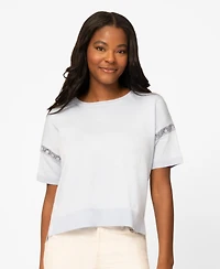 Melissa Paige Women's Lace-Inset Short-Sleeve Sweater