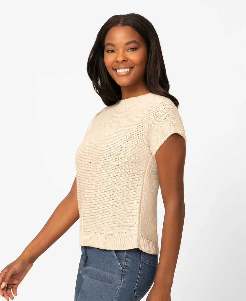 Melissa Paige Women's Button-Back Short-Sleeve Tape-Yarn Sweater