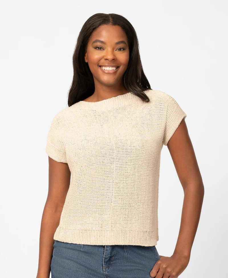 Melissa Paige Women's Button-Back Short-Sleeve Tape-Yarn Sweater