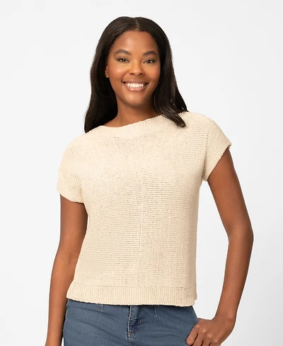 Melissa Paige Women's Button-Back Short-Sleeve Tape-Yarn Sweater