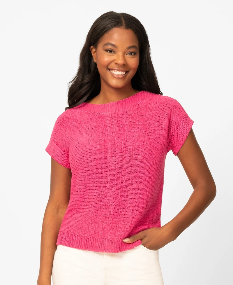 Melissa Paige Women's Button-Back Short-Sleeve Tape-Yarn Sweater