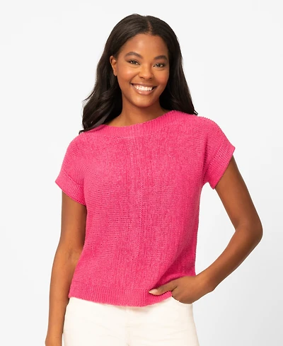 Melissa Paige Women's Button-Back Short-Sleeve Tape-Yarn Sweater