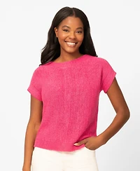 Melissa Paige Women's Button-Back Short-Sleeve Tape-Yarn Sweater