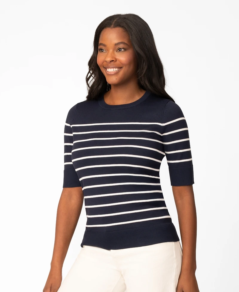 Melissa Paige Women's Striped Crew-Neck Elbow-Sleeve Sweater