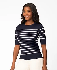 Melissa Paige Women's Striped Crew-Neck Elbow-Sleeve Sweater