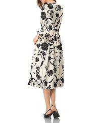 Ivonne Women's V-Neck Midi Dress with Long Sleeves