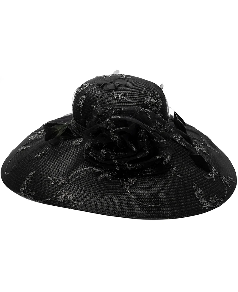 Butterfly Sheer Overlay Widebrim Hat