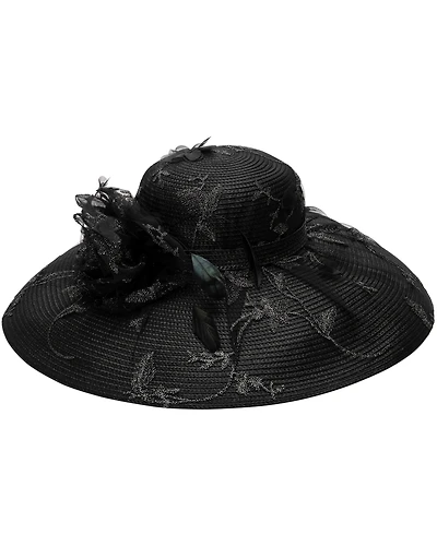 Butterfly Sheer Overlay Widebrim Hat