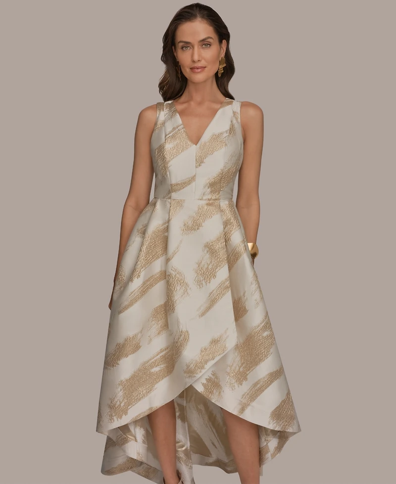 Donna Karan New York Women's V-Neck High-Low Jacquard Gown