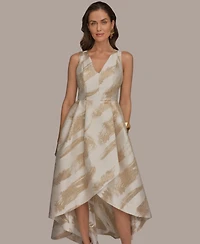Donna Karan New York Women's V-Neck High-Low Jacquard Gown