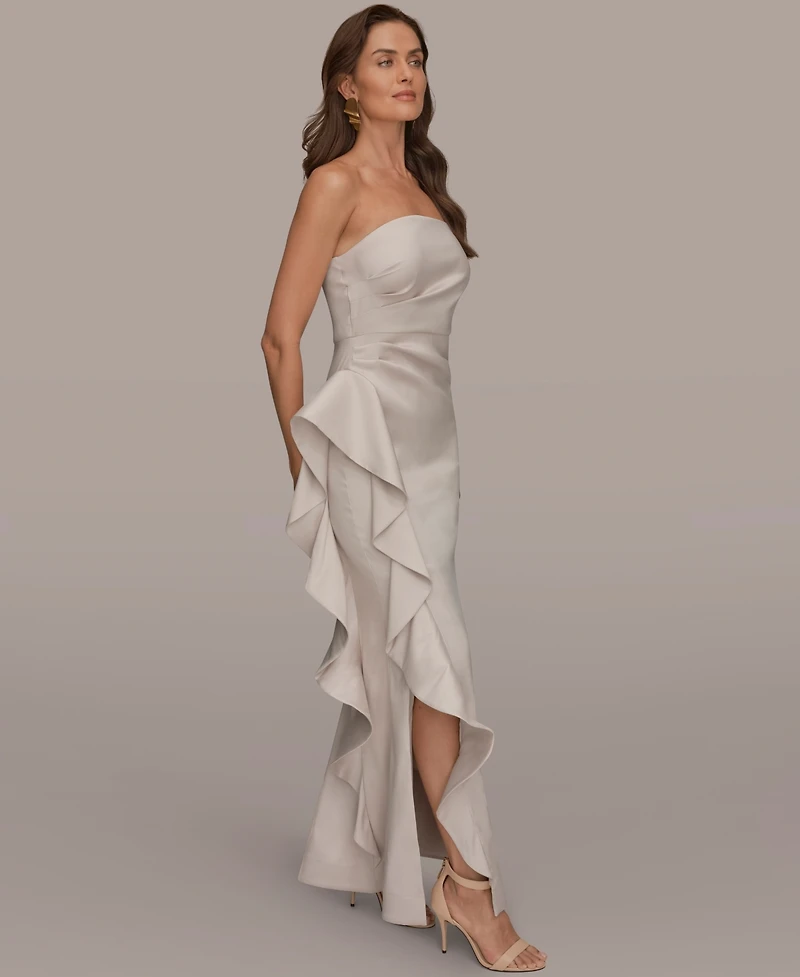 Donna Karan New York Women's Strapless Side Ruffle Gown
