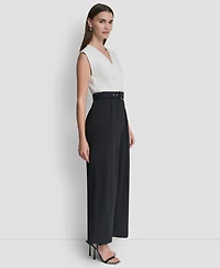 Dkny Women's Surplice Neck Straight Ankle Jumpsuit