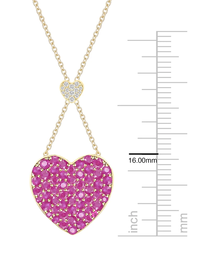 Macy's Ruby (1-1/2 ct. t.w.) & Diamond (1/20 ct. t.w.) Heart Pendant Necklace in 14k Yellow Gold