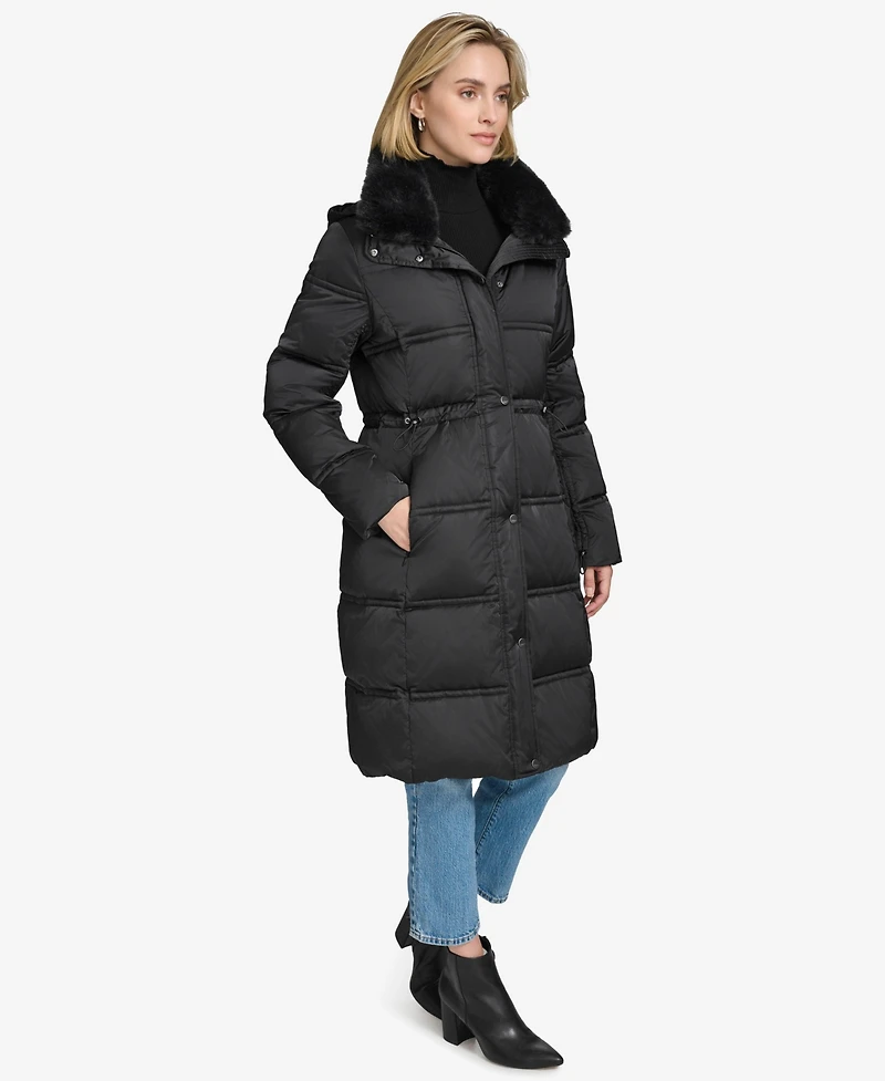 Andrew Marc Women's Emery Luster Down Coat with Faux Fur Collar