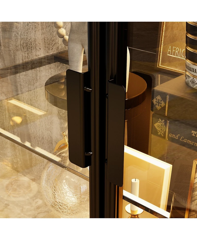 Homsee High quality black iron frame, 4-door iron mesh steel wood cabinet, storage cabinet, pantry