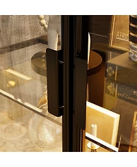 Homsee High quality black iron frame, 4-door iron mesh steel wood cabinet, storage cabinet, pantry