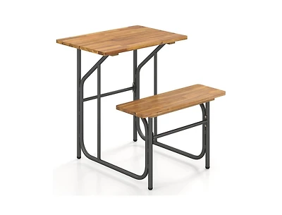 Slickblue Acacia Wood Patio Picnic Table with Attached Bench Seat