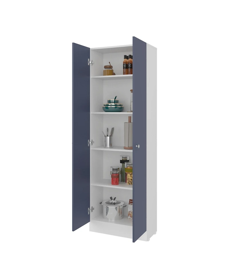 Arizona City Multi-Purpose Cupboard with Five Shelves and Storage Doors for Kitchen and Home, kronos white and kronos blue