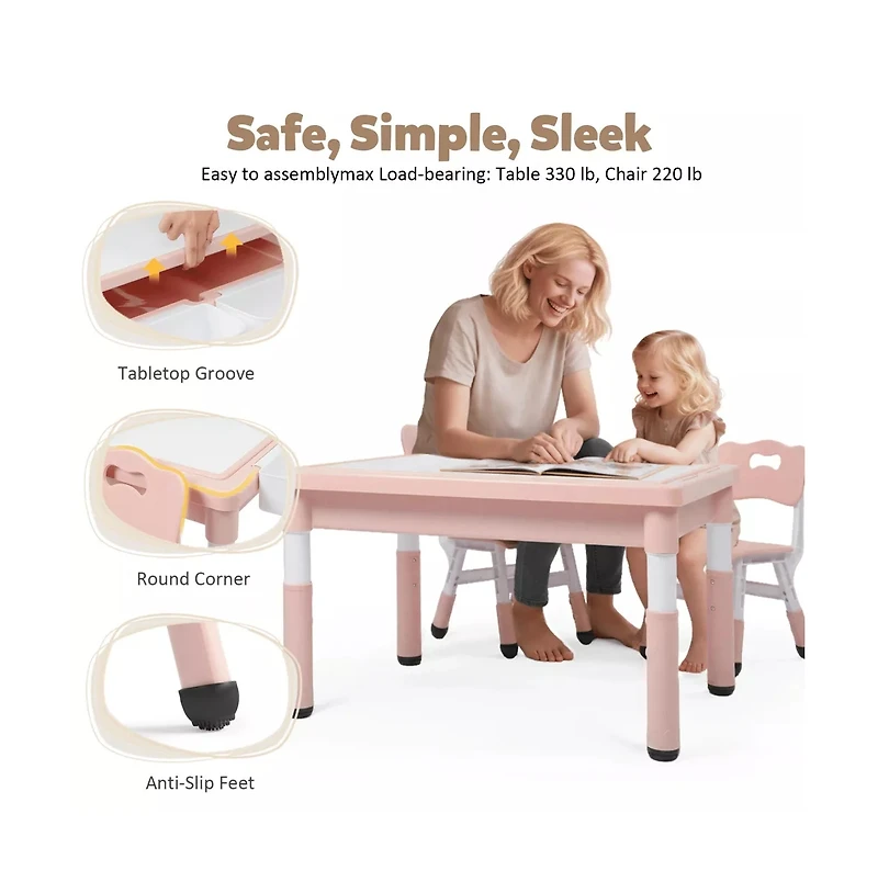 Kinder King Kids Table and Chair Set, Activity Desk for Drawing, Building Blocks, Play, Pink