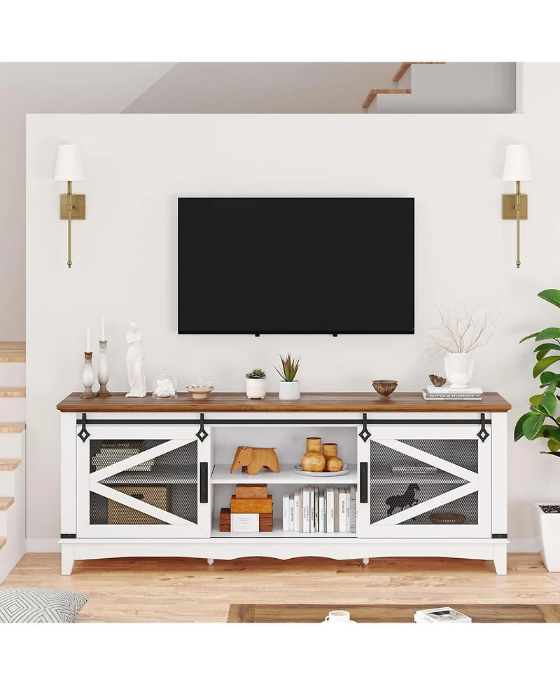 gaomonFarmhouse Tv Stand for 70 Inch Tv, Industrial & Farmhouse Media Entertainment Center with Storage