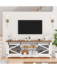 gaomonFarmhouse Tv Stand for 70 Inch Tv, Industrial & Farmhouse Media Entertainment Center with Storage