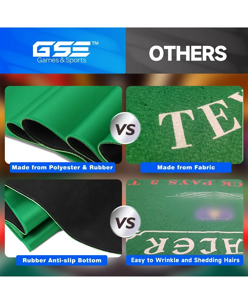 Gse Games & Sports Expert 70" x 35" Casino Roulette Tabletop Layout Mat with Carrying Bag, Non-Slip Rubber Layout Mat
