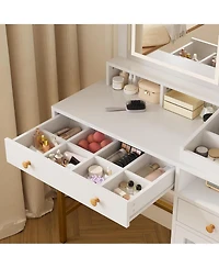 Gaomon 2-Drawer Vanity Desk, Lighted Makeup Dressing Table with Built-in Power Outlet