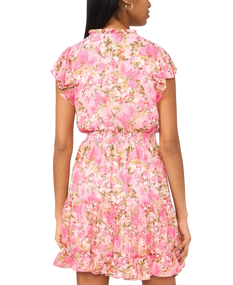 Msk Women's Smocked Waist Tie Crew Neck Dress