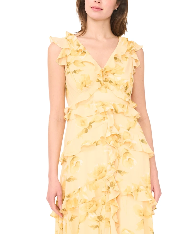 Msk Women's Cascading Ruffle V-Neck Dress