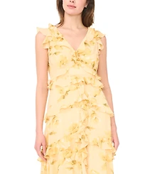 Msk Women's Cascading Ruffle V-Neck Dress