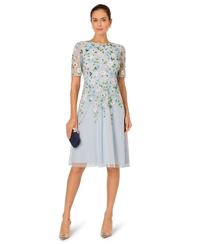 Adrianna Papell Women's Embellished Mesh Midi Dress