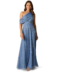 Adrianna Papell Women's One-Shoulder Beaded Ball Gown