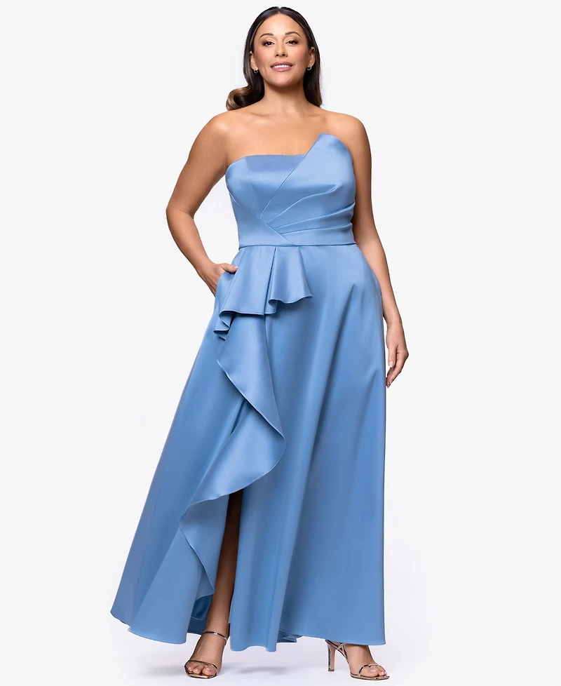 Xscape Plus A-Line Asymmetrical Neck Ball Gown
