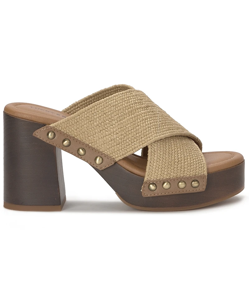 Lucky Brand Women's Casyna Criss-Cross Woven Strap Wood Platform Sandals