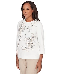Alfred Dunner Petite Soutache Floral Embroidered Top