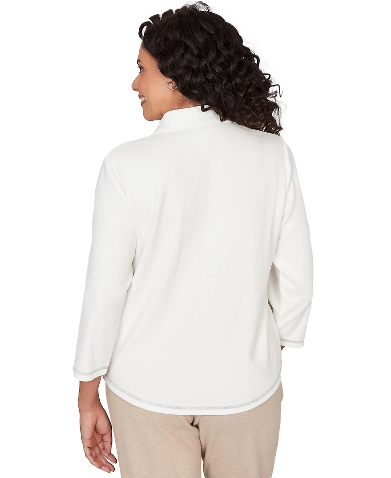 Alfred Dunner Petite Quarter Zip Collared Patchwork Top