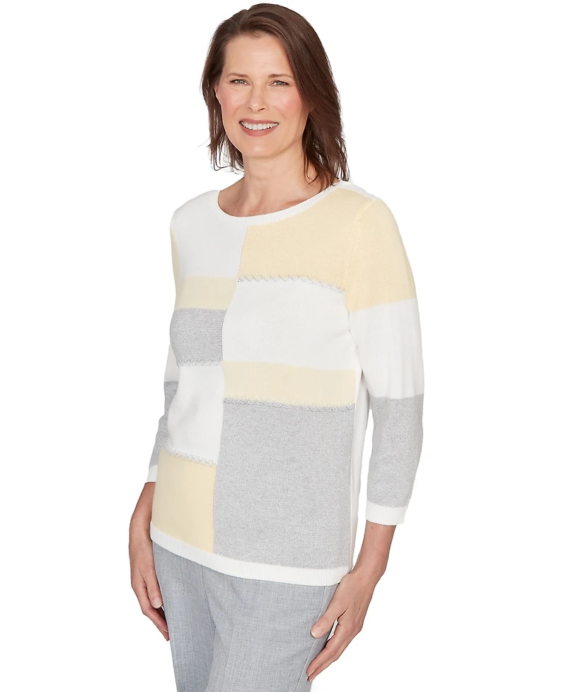 Alfred Dunner Petite Ribbed Jewel Neck Sweater
