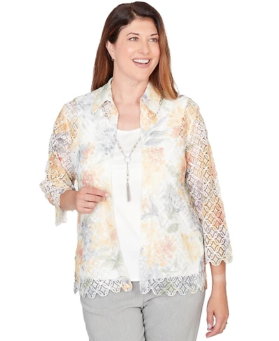 Alfred Dunner Petite Floral Two-In-One Collared Top