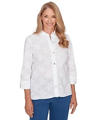 Alfred Dunner Petite Flower Embroidered Button-Down Top