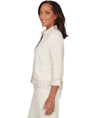 Alfred Dunner Petite Natural Wonder Embellished Crochet Jacket